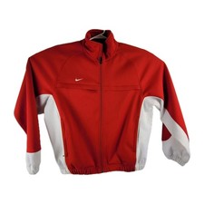 Nike Team Jacket Mens L Red White Team Swoosh Zip-Up Athletic Mesh Track Coat