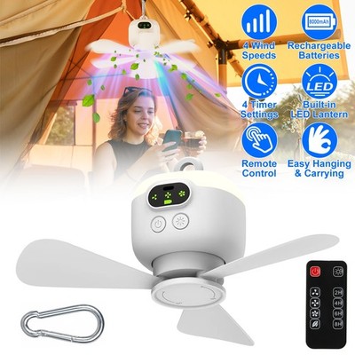 Portable Camping Fan 8000mAh Rechargeable Tent Ceiling Fan Detachable Blades US