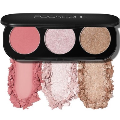 Focallure Blush Highlighter Palette 3in1 Matte Shimmer Glow Makeup #03