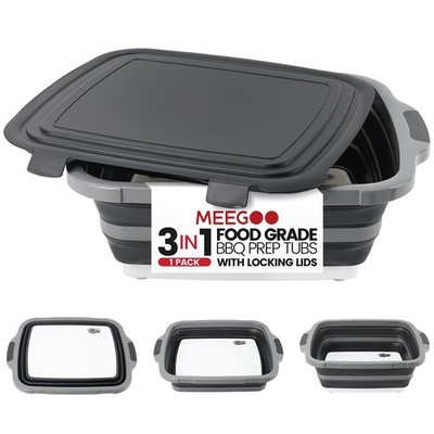 BBQ Prep Tub 16L Collapsible Cutting Board Locking Lid Black ZDL-BBQ FT 3-IN-1