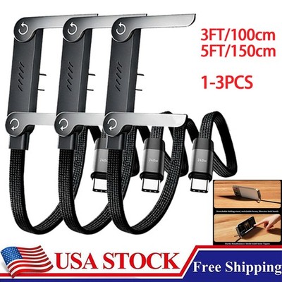 3/5FT 240W Braided Fast Charging Cord USB C Charger Cable  Invisible Phone Stand