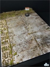 Built & painted diorama base - Abandoned area, concrete slabs section with sign