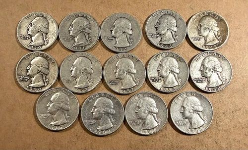 Washington Silver Circulated Quarters 1939-1963 Lot (14) - Various Dates & Mints