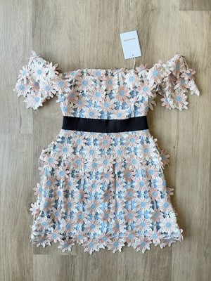 NWT Self-Portrait Off Shoulder Floral Mini Dress 3D Puff Detail Size 2 XS