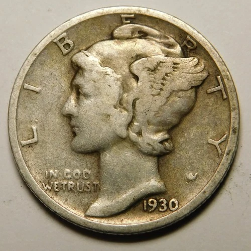 1930 S Mercury Dime 90% Silver VG-F  "Actual Coin Pictured - Not Cleaned"