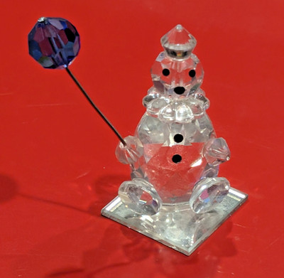 Crystal Sitting Clown w/Blue Balloon made w/Swarovski Crystal on mirror 2.5'' T