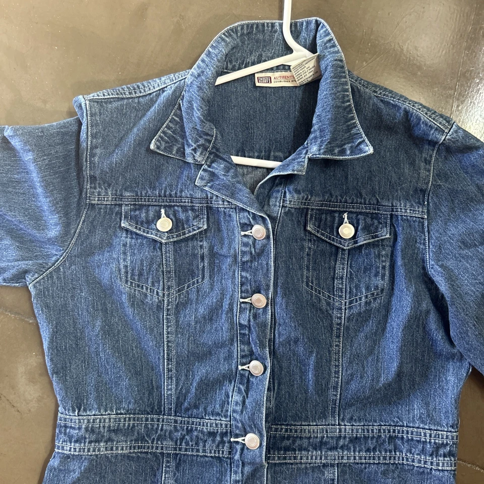 Vestido vaquero Faded Glory para mujer talla M azul denim manga 3/4 con botones delanteros de algodón Foto 2 de 4