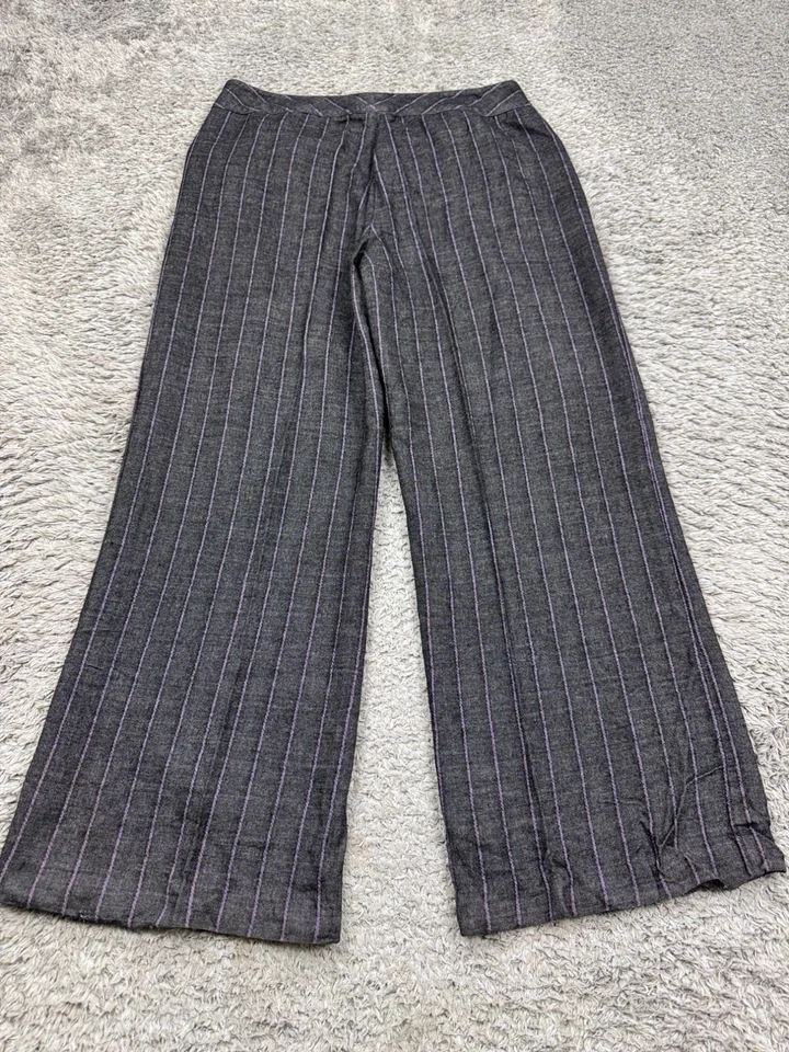Pantalones Garfield & Marks Mujer 8 Gris Carbón Rayas Mezcla Lana Pierna Ancha De Colección EE. UU. Foto 2 de 4