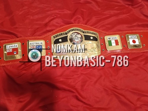 NWA DOM GLOB RED World Heavyweight Wrestling Championship Title Belt 4MM/2MM - Picture 4 of 10