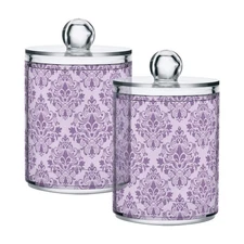 2 Pack Qtip Holder Organizer Dispenser Purple Morden Floral Bathroom Storage ...