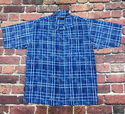 Vintage Y2K Southpole Blue Button Down Short Sleeve Shirt XL AOP Hip Hop Loop