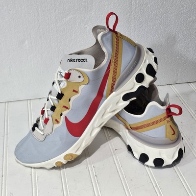 Nike React Element 55 Pure Platinum Club Gold Red Size 11.5 Sneakers CK6682-001