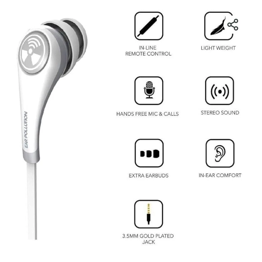 iFrogz EarPollution Plugz con micrófono en blanco Foto 2 de 4