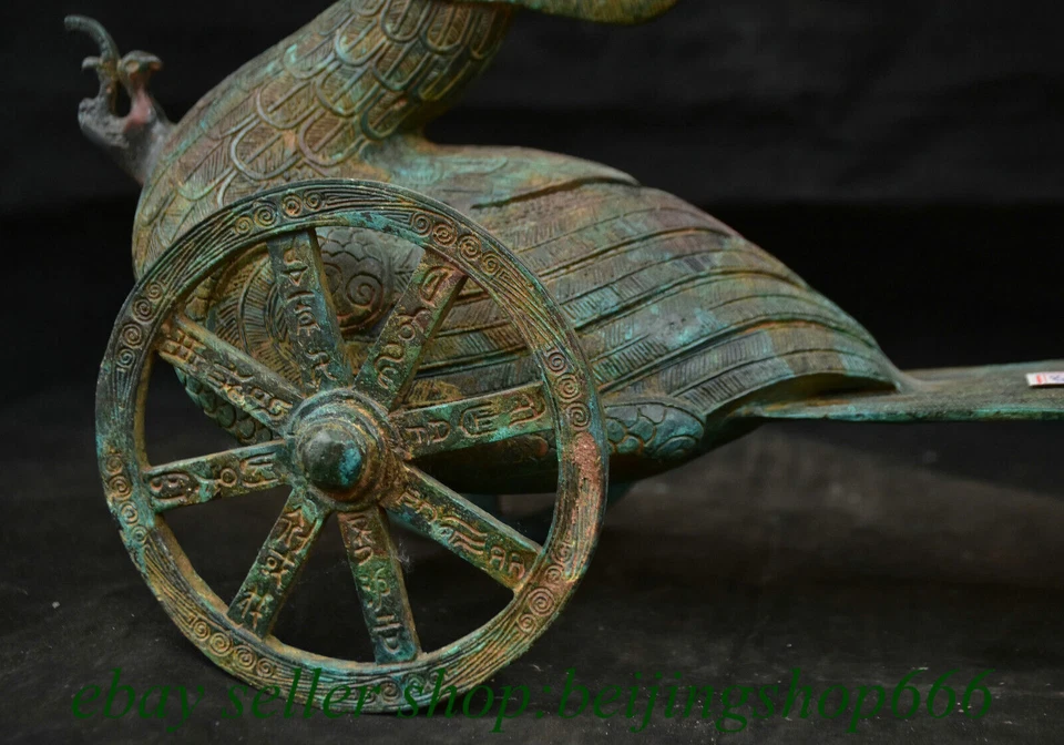 Estatua de vehículo de pájaro fénix dinastía de bronce chino antiguo de 16,4" Foto 3 de 4