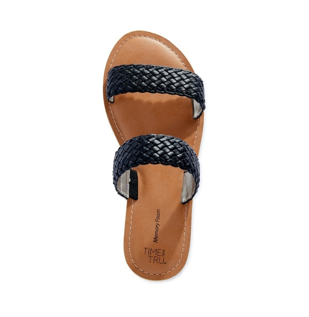 Time and Tru Women's Two Band Memory Foam Sandals Size 11 Slip on Black for  sale online | eBay