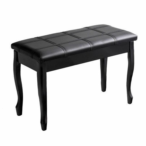 PU Leather Solid Wood Piano Bench Padded Double Duet Keyboard Seat Storage Black - Picture 5 of 8
