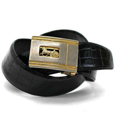 小物 Vintage Celine Gold Carriage Buckle Belt Celine Belt Carriage Gold Buckle Genuine Leather Black