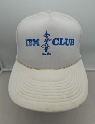 IBM Club San Jose CA Adjustable Trucker Rope Speedway Hat Cap 80s 90s Mesh White