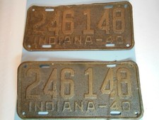 A Pair Of 1940 Indiana Old License Plates / NCAA BASKETBALL CHAMPIONSHIP YEAR