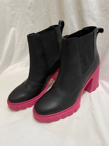 SOREL Brex Chelsea Heel Boots Black Cactus Pink Women's Size 7 - Picture 1 of 14
