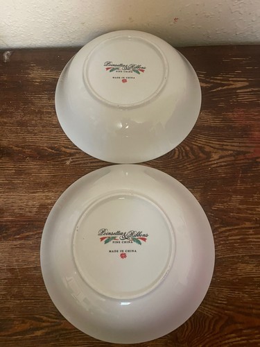 Set Of 2 Poinsettia & Ribbons Fine China 9” Serving Bowls - Picture 3 of 3