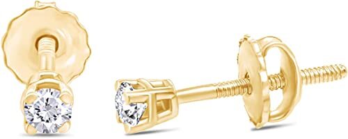Studs Earrings Natural Round Diamond With Screw Back 14K Gold (0.04 Ct to 0.25) - Picture 12 of 15