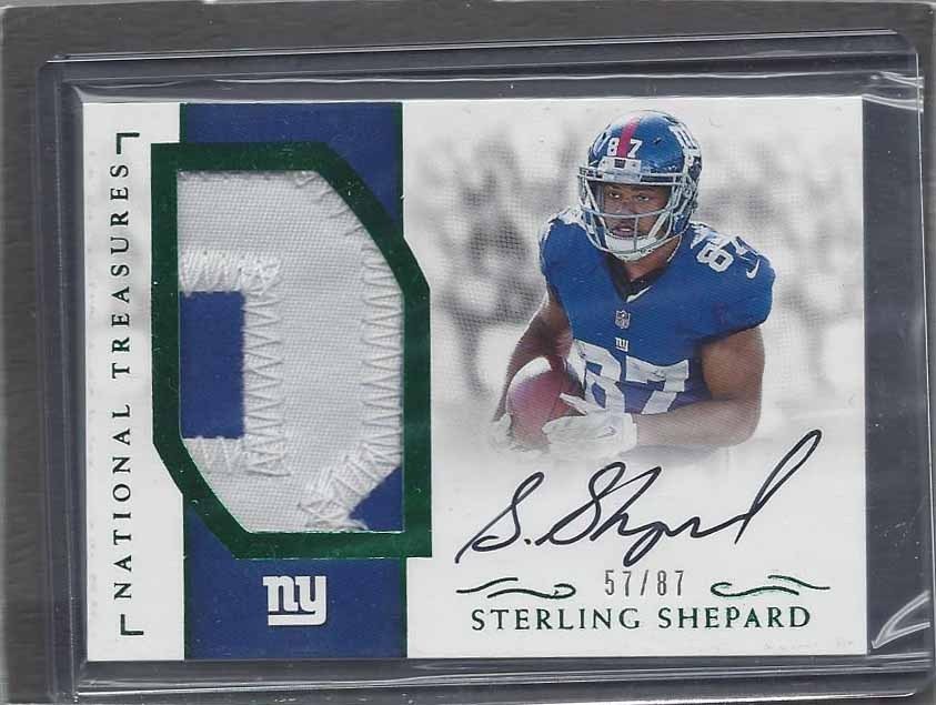 STERLING SHEPARD 2016 NATIONAL TREASURES JERSEY NUMBER GREEN PATCH AUTO RC /87