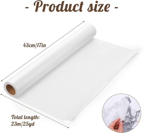 White Tracing Paper Roll for Drawing Sewing Crafts, 17 Inch x 25 Yards NEW - Picture 4 of 7