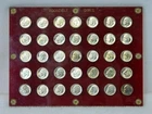 ROOSEVELT DIME Display 35 BU-AU, P D S 1946-1958 in Red Acrylic Plastic Display