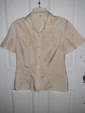 Blouse Vintage Lady Hathaway Sz. 36 Beige Embroidered