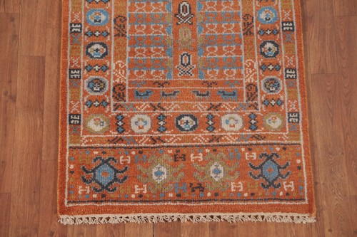 Tribal Geometric Rust Wool Oushak Runner Rug 2' 6" x 8' 0" Handmade Hallway Rug - Picture 5 of 12
