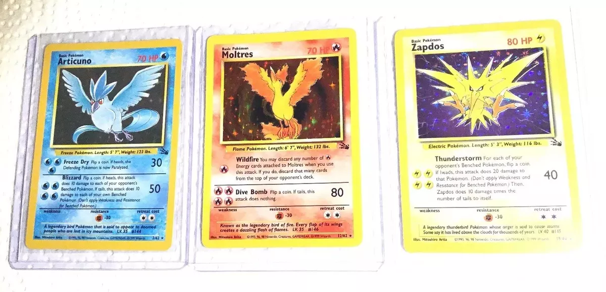 Pokemon!! Todos os 3 Pássaros Lendários! Articuno, Moltres, Zapdos Lote de  20 Cartas!! : : Brinquedos e Jogos