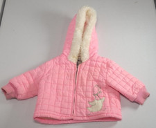 Vintage 1970s Pink Kids Coat with Fur Hood and Goose on the Front