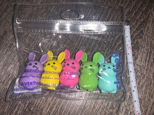Claire’s Rainbow Pink Purple Yellow Blue Green Bunny Eraser Toy Easter Lot - Picture 3 of 4