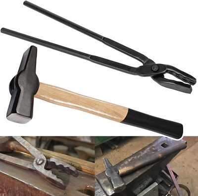 Blacksmit 17  Wolf Jaw Tongs & Hammer Tool Set Essential Tools for Knife Making