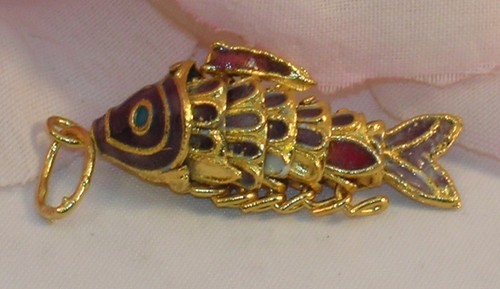 Vintage Cloisonne Enamel Articulated Fish Pendant Purple & Gold Tone Koi lot #5 - Picture 2 of 9