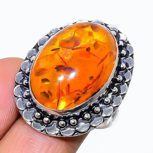 Baltischer Bernstein Edelstein Handarbeit 925 Sterlingsilber Schmuck Ring Größe 7 (US)