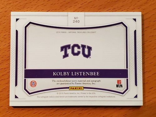 2016 National Treasures Rookie Jersey Auto #240 Kolby Listenbee TCU #'d 50/99 - Picture 2 of 2