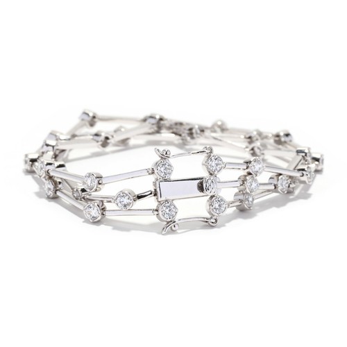 Sterling Silver Cubic Zirconia 3 Row Bar Bracelet - Picture 3 of 6