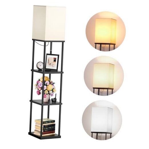 Floor Lamp with Shelves, 4-Tier Modern Shelf Floor Lamp with 3CCT 64''H Black