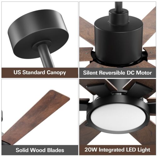 NEW Farmhouse 60" Ceiling Fan, Light, Remote Control, Matte Black - Picture 3 of 7