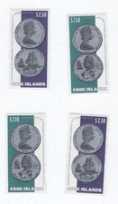 1974 COOK ISLANDS COIN STAMPS - TWO MATCHING SETS - UNUSED