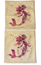 Eco-Friendly Set/2 Mermaid Throw Pillow Covers Purple Pink Cotton/Linen Blend