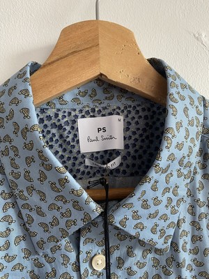 Paul Smith Herrenhemd mittelblau Schildpatt Knopfleiste maßgeschneiderte Passform neu mit Etikett
