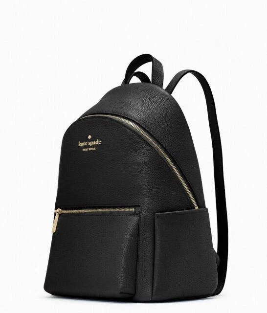 Kate Spade Black Pebbled Leather Backpack Adjustable Straps Gold Tone Logo Chic School, work, weekend, wherever. Pack smart with our pebbled  main image 4