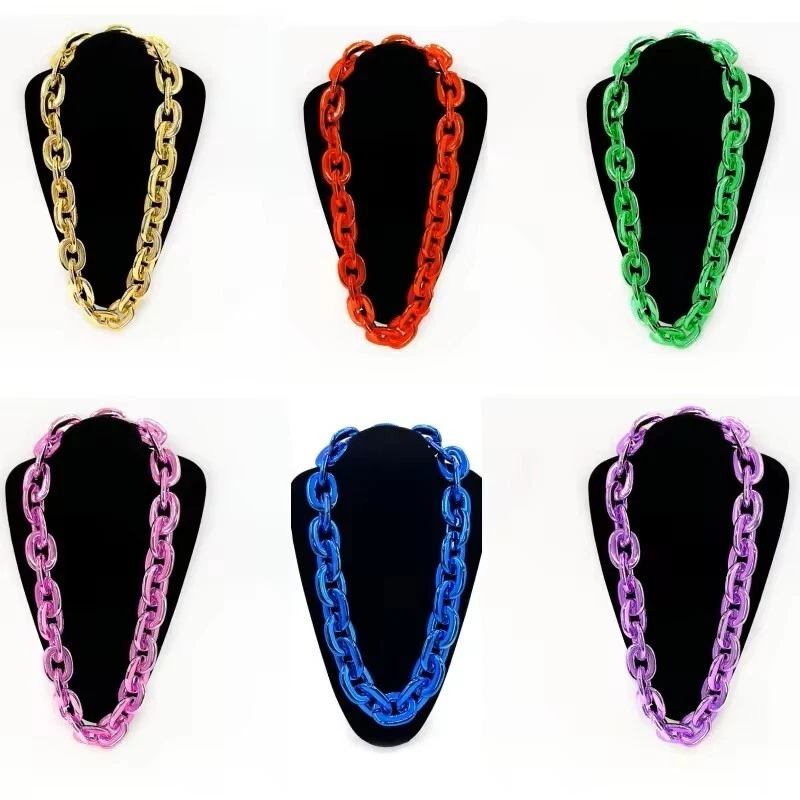 Collar de joyería de cadena de eslabones cubanos de plástico acrílico grueso grande de hip hop 32 pulgadas 80 cm Foto 2 de 4