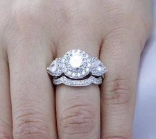 925 Sterling Silver LG CZ Wedding Band Engagement Rings Set Women Size 3-15 S749
