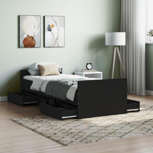Czarna drewniana rama łóżka z zagłówkiem, podnóżkiem i 4 szufladami do przechowywania - 75x190 cm - Zdjęcie 1 z 11