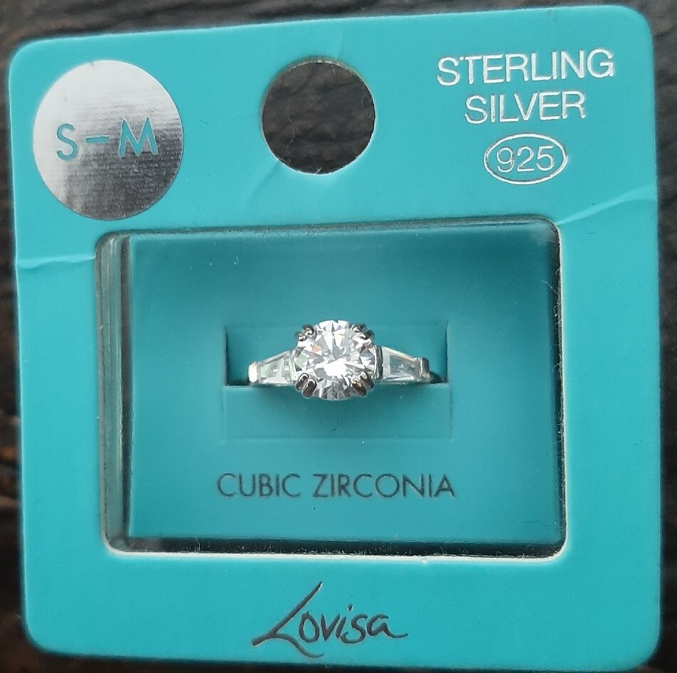 Lovisa Sterling Silver 925 Cubic Zirconia Ring Size S-M NIB