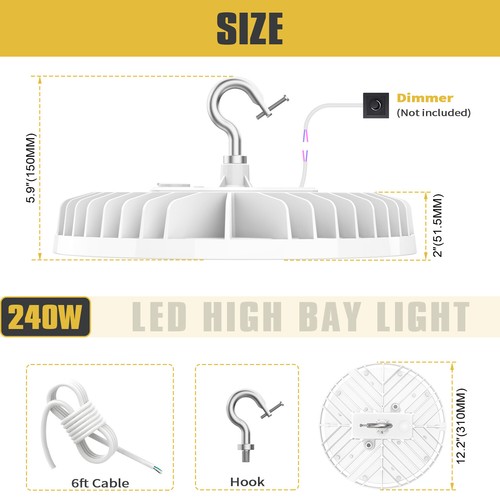 8Pack Garage Warehouse UFO High Bay Light (Eqv.1000W MH/HPS) 240W LED Shop Light - Picture 2 of 11